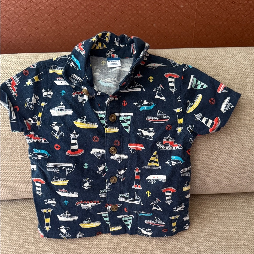 Old Navy Kids Nautical Print Button Down Shirt - Navy